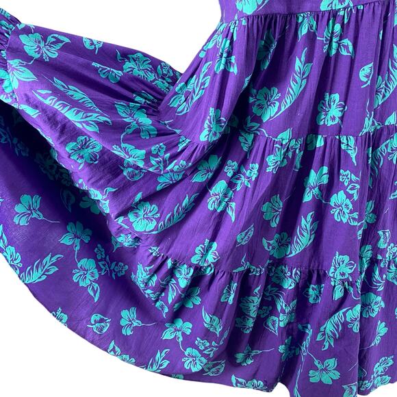 Vtg 80s 90s Two Potato Aloha Floral Midi Tiered Tie Shoulder Dress M Resort Wear - Picture 8 of 16